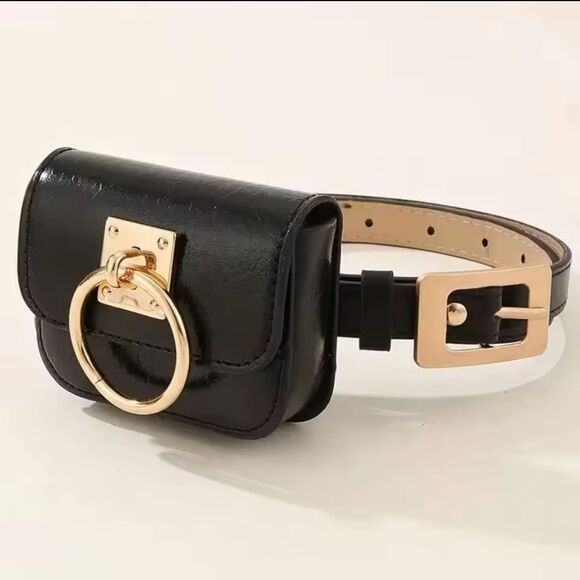 ZARA Vegan Leather Black Bag Belt with Gold Buckle | NWOT main image 8